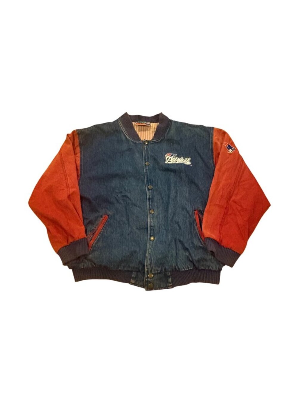 Vintage 90s Team Choice New England Patriots NFL Football Denim Bomber Jacket XL